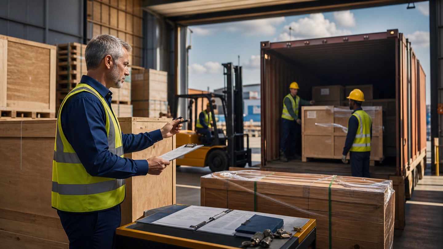 Supervised container loading and export warehouse consolidation for international shipments
